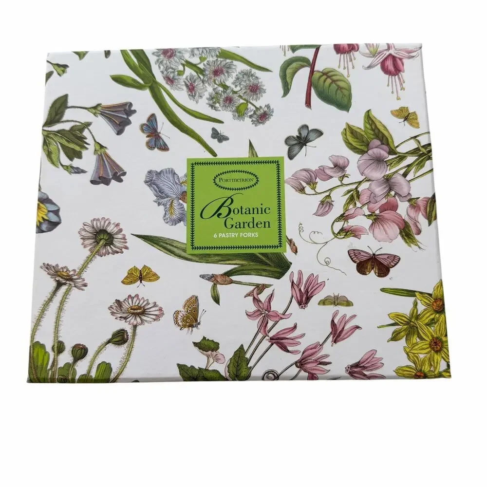 Portmeirion Botanic Garden Pastry Tea Fork Set of 6 Floral Boxed NIB